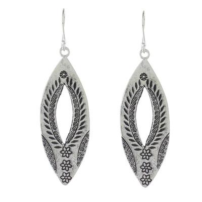 Karen Portals,'Karen Silver Dangle Earrings with Floral Stamps'