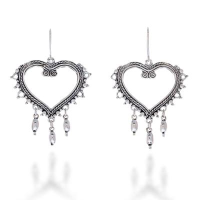 Sterling silver heart earrings, 'Heart of Frida'