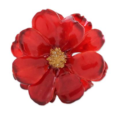 Blooming Cosmos in Crimson,'Natural Cosmos Flower Brooch in Crimson from Thailand'