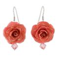 Floral Temptation in Pink,'Natural Rose Dangle Earrings in Pink from Thailand'