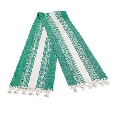 Oaxaca Milpa,'Oaxaca Handwoven Green & Ivory Cotto...