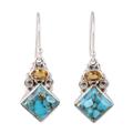 Sky Fragments,'Citrine and Composite Turquoise Dangle Earrings from India'
