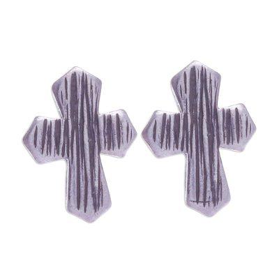 Little Faith,'Karen Silver Cross-Motif Button Earrings'