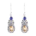 Majestic Curls,'Curl Motif Citrine and Lapis Lazuli Dangle Earrings'