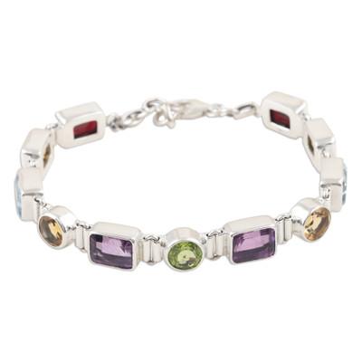 United Gems,'14-Carat Faceted Multi-Gemstone Link Bracelet from India'