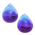 Orchid Kiss in Blue,'Hand Made Orchid Petal Button Earrings'