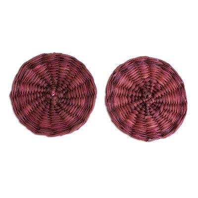 Circular Sensation in Fuchsia,'Fuchsia Handwoven Junco Reed Circular Button Earrings'