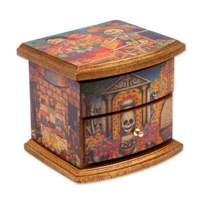 Celebrating Day of the Dead,'Unique Decoupage Multicolor Wood Jewelry Box'