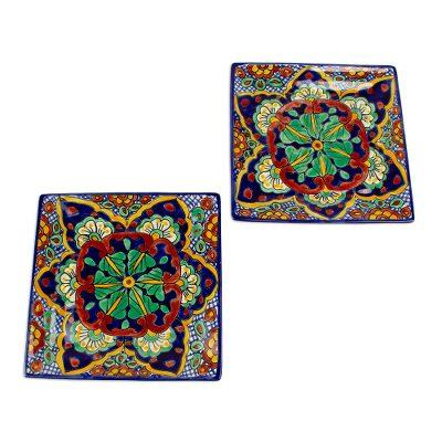 Hidalgo Square,'Hand Painted Square Dinner Plates (Pair)'