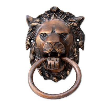 Lion Arrival,'Copper Plated Brass Lion Door Knocker with Antique Look'