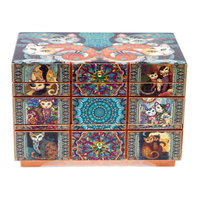 Protective Cats,'Decoupage Cats Jewelry Box from Mexico'