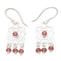 Facing Chakra,'Chakra Themed Sterling Silver and Garnet Dangle Earrings'