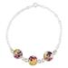 Purple Anahuac Flowers,'Sterling Silver Chain Bracelet with Three Flowered Pendants'