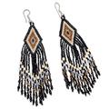 'Huichol Handcrafted Black-Brown Beadwork Waterfall Earrings'