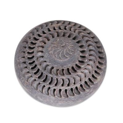 Jali Illusion,'Handcrafted Soapstone Decorative Box with Jali Pattern'