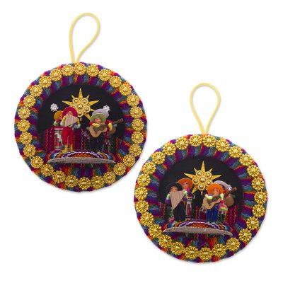 Christmas Carol Party,'Handmade Peruvian Christmas Carol Ornaments (Pair)'