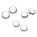Traditional Thailand,'Traditional Thai Sterling Silver Hoop Earrings (Set of 3)'