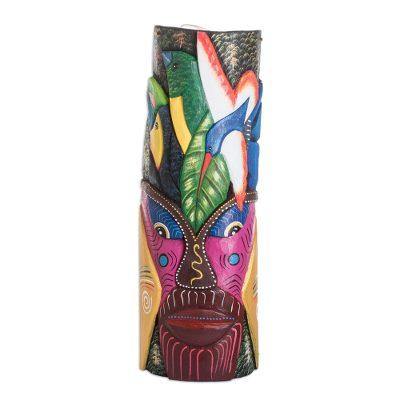 Boruca Courage,'Handmade Balsa Wood Mask with Painted Boruca Warrior'