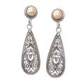 '18k Gold-Accented Filigree Dangle Earrings with Heart Motifs'