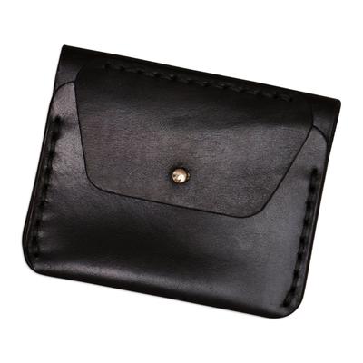 Dark Treasury,'100% Black Leather Wallet with Front Coin Pocket'