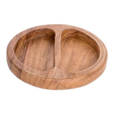 Double Delight,'Conacaste Wood Appetizer Platter with Two Compartments'