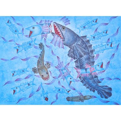 Big Fish Eat Little Fish II,'Original Acrylic Fish-Themed Painting'