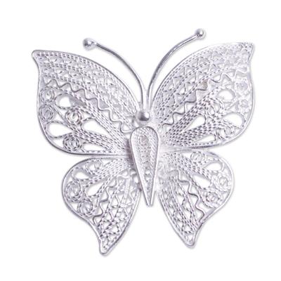Sterling silver filigree brooch pin, 'Catacos Butterfly'