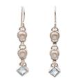 Cultured pearl and blue topaz dangle earrings, 'Wind Chime'