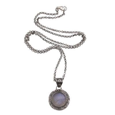 Temple Mirror,'Rainbow Moonstone and Sterling Silver Necklace from Bali'