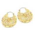Smell the Roses,'Artisan Crafted Gold-Plated Brass Hoop Earrings'