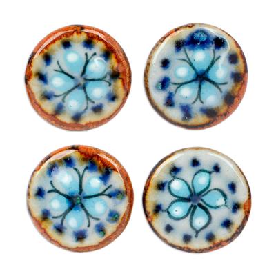 Floral Convenience,'Set of 4 Handcrafted Ceramic Floral Knobs from Mexico'