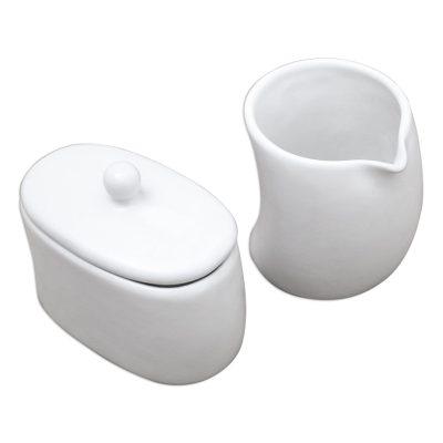 Sweet Morning in White,'White Ceramic Cream and Sugar Condiment Set (Pair)'