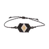 Black and Gold Diamond,'Black Unisex Glass Beaded Diamond Patterned Bracelet'