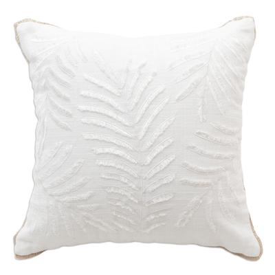 Paradise Palms,'Leafy Ivory Linen Cushion Cover with Natural Fiber Accents'