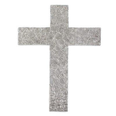 Prayers Like the Wind,'Aluminum Repousse Cross Decoration with Swirling Pattern'