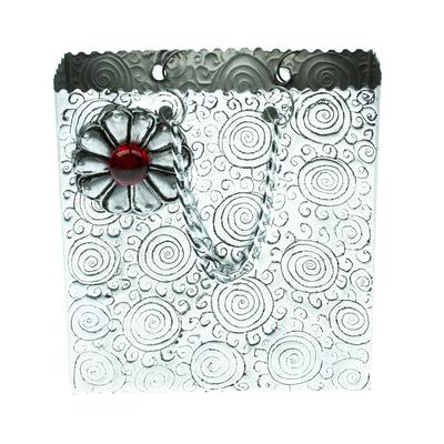 Metallic Flower in Red,'Decorative Floral Bag Made with Aluminum Engraved by Hand'