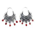 'Dancing' - Unique Floral Fine Silver Filigree Earrings with Carnelians