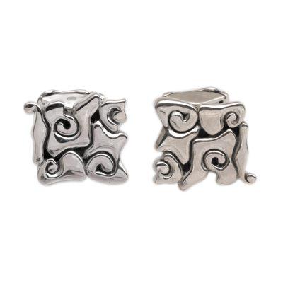 Sterling silver cufflinks, 'Bali Clouds'