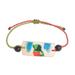 Chic Quetzal,'Onyx and Coconut Shell Macrame Beaded Bird Pendant Bracelet'