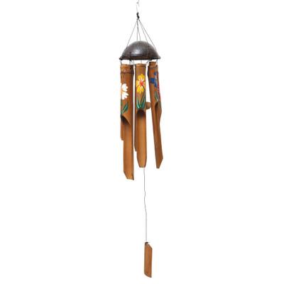 'Hand-Crafted Bamboo Wind Chime with Floral Motifs from Bali'