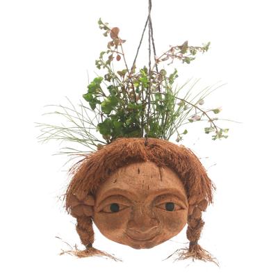 Pigtails,'Hand Carved Coconut Hanging Planter'