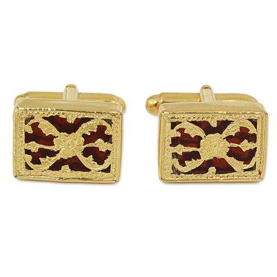 Red Glory,'Hand Made Red Gold Sterling Silver Cufflinks from India'