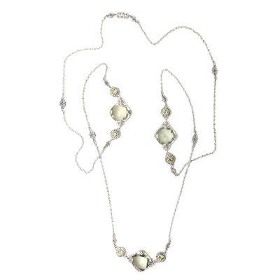 Stunning Stations,'Long Prasiolite and Peridot Station Necklace from Bali'