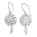 September Blooms,'Floral Sterling Silver Dangle Earrings with White Pearls'