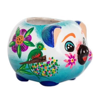 Herbaceous Piglet,'Handpainted Mini Ceramic Pig Flower Pot from Guatemala'