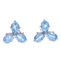 'Clover-Themed Button Earrings with Two-Carat Blue Topaz Gems'