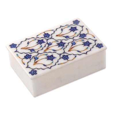 Marble inlay jewelry box, 'Blue Starflowers'