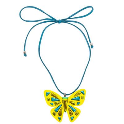 Sunny Butterfly,'Butterfly Fused Glass Pendant Necklace Handcrafted in Mexico'