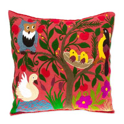 Jungle Wings,'Handmade Tropical Floral Embroidered Cotton Cushion Cover'