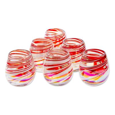 'Set of 6 Eco-Friendly Red Handblown Stemless Wine...